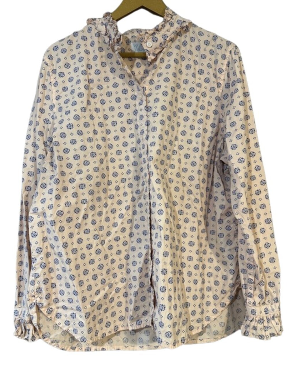 J. Crew Floral Ruffle Collar Button Down Blouse Peach Blue